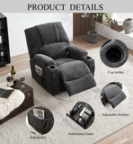 Large size Electric Power Lift Recliner Chair Sofa for Elderly, 8 point vibration Massage and lumber heat, Remote Control, 2 Side Pockets and Cup Holders, cozy fabric overstuffed arm, heavy duty 230LB