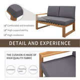 3-Piece Patio Sectional Set  Acacia  Wood and Grey Cushions  Ideal for Outdoors and Indoors