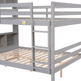 Grey Full Bunk Beds with Bookcase Headboard