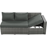 Outdoor 6-Piece Rattan Sofa Set, Garden Patio Wicker Sectional Furniture Set with Adjustable Seat, Storage Box, Removable Covers and Tempered Glass Top Table