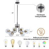 Modern American style chandelier-black gold iron-glass lampshade -6 bulbs