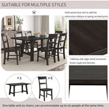 Retro Industrial Style 7-Piece Dining Table Set Extendable Table with 18” Leaf and Six Wood Chairs