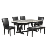 6-piece Dining Table Set with 1 Faux Marble Top Table,4 Upholstered Seats