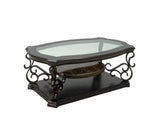 Cocktail Table, Glass table top, MDF W/marble paper middle shelf, powder coat finish metal legs.