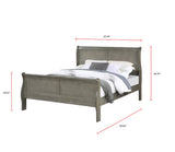 Louis Phillipe Gray Queen Size Panel Sleigh Bed Solid Wood Wooden Bedroom Furniture