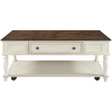 ON-TREND Two-tone Retro Cocktail Table Coffee Table Easy Assembly Movable with Caster Wheels