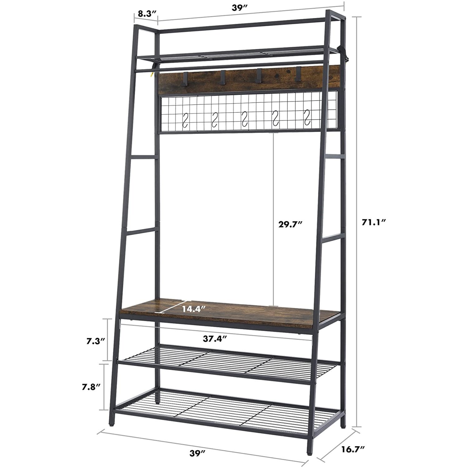 Coat Rack Entryway Organizer/ Hall Tree with Bench, Shoe Storage and Multiple Coat Hooks