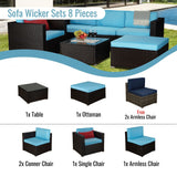 Outdoor Garden Patio Furniture 8-Piece Brown Rattan Wicker Sectional Blue Cushioned Sofa Sets