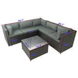 6 Pieces PE Rattan sectional Outdoor Furniture Cushioned  Sofa set Black