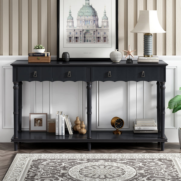 Country Console Table for Hallway Living Room Bedroom with 4 Front Facing Storage Drawers and 1 Shelf