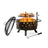 30'' 2-in-1 Heating & BBQ Fire Pit with a Spark Screen, Fire Poker