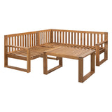 3-Piece Patio Sectional Set  Acacia  Wood and Grey Cushions  Ideal for Outdoors and Indoors