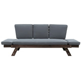 Outdoor Adjustable Patio Wooden Daybed Sofa Chaise Lounge with Cushions for Small Places, Brown Finish+Gray Cushion