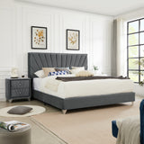 King bed with one nightstand, Beautiful line stripe cushion headboard , strong wooden slats + metal legs with Electroplate
