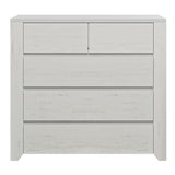 Off White Simple Style Manufacture Wood Chest with Gray Wood Grain Sticker Surfaces Five Drawers Large Storage Space for Living Room Bedroom Guest Room Children’s Room