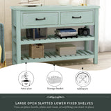 TREXM  Retro Console Table for Entryway with Drawers and Shelf Living Room Furniture (Antique Blue)