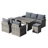 6-Piece Outdoor PE Rattan Sofa Set Patio Garden Wicker Dining and Coffee Sofa-Grey