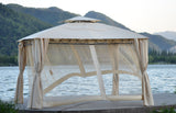 Double Tiered Grill Canopy, Outdoor BBQ Gazebo Tent with UV Protection, Beige