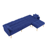 BLUE Velvet Upholstered Reversible Sectional Sofa Bed