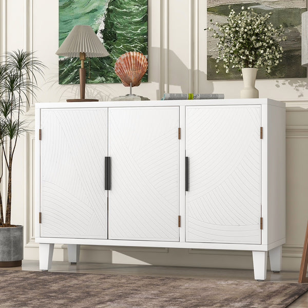U-Style Accent Storage Cabinet Sideboard Wooden Cabinet with Antique Pattern Doors for Hallway, Entryway, Living Room, Bedroom