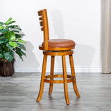 30" Bar Height Slat Back Swivel Stool, Natural Finish, Saddle Leather Seat