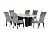 7-piece Dining Table Set with 1 Faux Marble Dining Rectangular Table and 6 Upholstered Chairs
