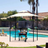 Iron Double Tiered Backyard Patio BBQ Grill Gazebo with Bar Counters, Beige