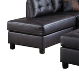 Contemporary Sectional Sofa Espresso Faux Leather Tufted Reversible 3pc Sectional Sofa L/R Chaise Ottoman Living Room Furniture