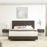 King bed, nightstand - brass studs adorn the headboard