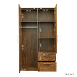 Tall Walnut wardrobe and kitchen cabinet with 2 doors, 2 drawers and 5 storage spaces