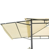 Iron Double Tiered Backyard Patio BBQ Grill Gazebo with Bar Counters, Beige
