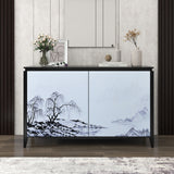 Modern Sideboard Buffet Storage Cabinet with 2 Decorative Doors, 2 Drawers and 4 shelves for Living room, Entryway