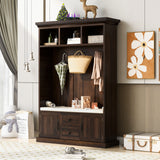 Hall Tree Cabinet with 3 Hooks, Coat Hanger, Entryway Bench, Storage Bench