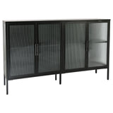 Accent 4 Glass Doors Buffet Storage Cabinet with Adjustable Shelves and Feet Cold-Rolled Steel Tempered Glass Sideboard  for Living Room Kitchen Room Black Color