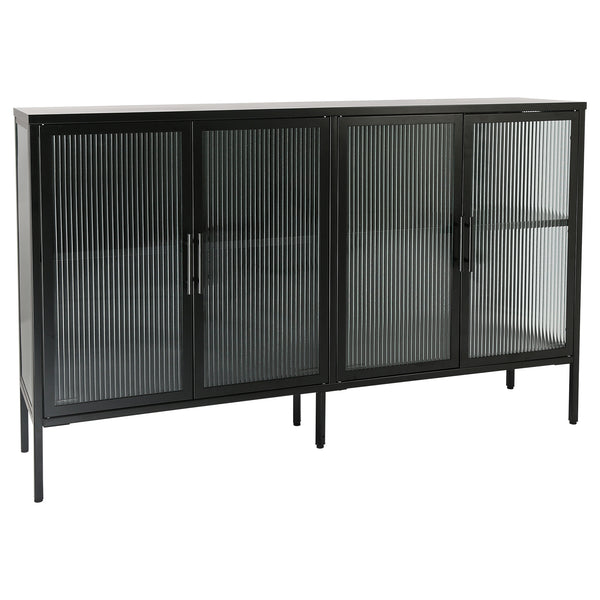 Accent 4 Glass Doors Buffet Storage Cabinet with Adjustable Shelves and Feet Cold-Rolled Steel Tempered Glass Sideboard  for Living Room Kitchen Room Black Color