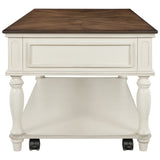 ON-TREND Two-tone Retro Cocktail Table Coffee Table Easy Assembly Movable with Caster Wheels