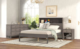 3-Pieces Bedroom Sets Full Size Platform Bed with Nightstand and Dresser,Antique Gray