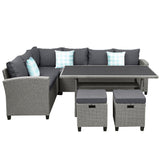 Patio Furniture Set, 5 Piece Outdoor Conversation Set,  Dining Table Chair with Ottoman and Throw Pillows