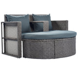 2-Piece All-Weather Wicker Conversation Set Rattan Sofa Set Outdoor Patio Half-moon Sectional Furniture Set w/ Side Table for Umbrella, Gray Rattan+Gray Cushion
