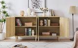 JHX Kitchen storage cabinets with rattan decorative doors, buffets, wine cabinets, dining rooms, hallways, cabinet console tables, （Natural，31.5''LX 15.8''WX 34.6"H）.