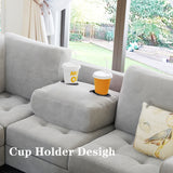 Sectional Corner Sofa L-shape Couch Space Saving with Storage Ottoman & Cup Holders