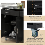 Kitchen Cart with Stainless Steel Top and Storage Cabinet - wine rack and spice rack