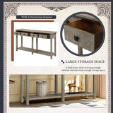 TREXM Rustic Brushed Texture Entryway Table Console Table with Drawers and Bottom Shelf for Living Room (Grey Wash)