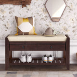 TREXM  Shoe Rack with Cushioned Seat and Drawers, Multipurpose Entryway Storage Bench (Espresso)
