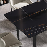 Modern artificial stone black straight edge black metal leg dining table