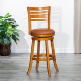 30" Bar Height Slat Back Swivel Stool, Natural Finish, Saddle Leather Seat