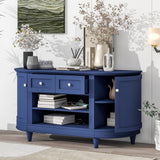 U-Can TV Stand for TV up to 46inch with 2 Curved Doors Adjustable Panels Open Style Cabinet, Sideboard for Living room(Navy)