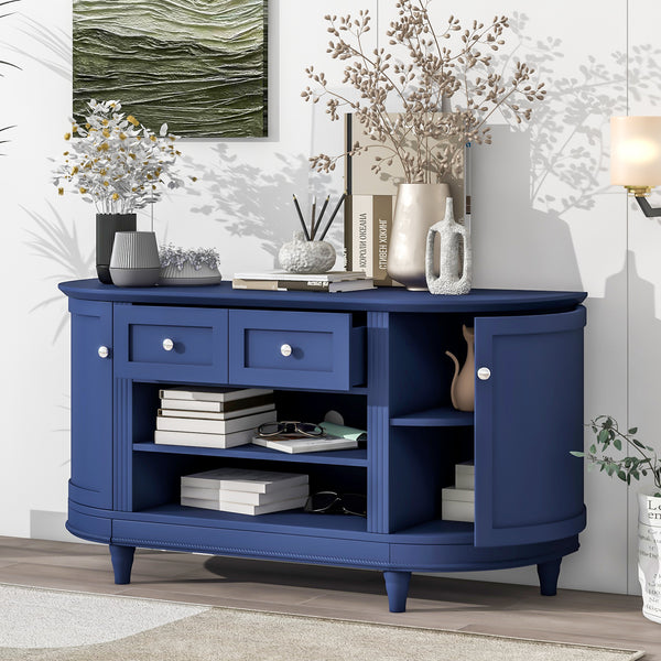 U-Can TV Stand for TV up to 46inch with 2 Curved Doors Adjustable Panels Open Style Cabinet, Sideboard for Living room(Navy)