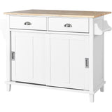 White Kitchen Island Cart with Rubber wood Drop-Leaf Countertop, adjustable height
