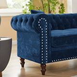Blue Velvet  Deep Button Tufted Upholstered Arm